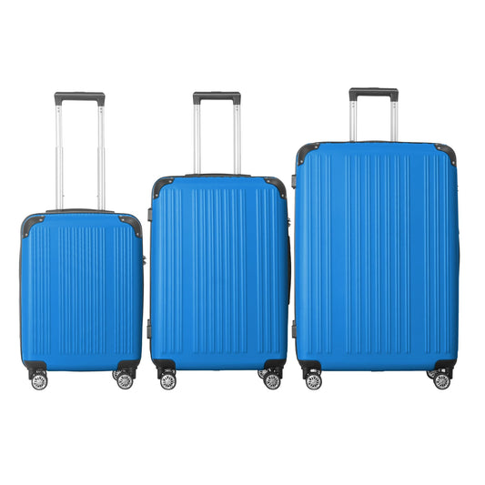 4 Supply 3-Piece Lightweight Abs Hardshell Luggage Set (20", 24", 26") In Deep Blue With Spinner Wheels, Tsa Lock, And Adjustable Telescopic Handle - Durable Travel Suitcases
