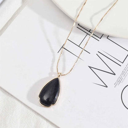 Black Quartz & Goldtone Drop Pendant Necklace