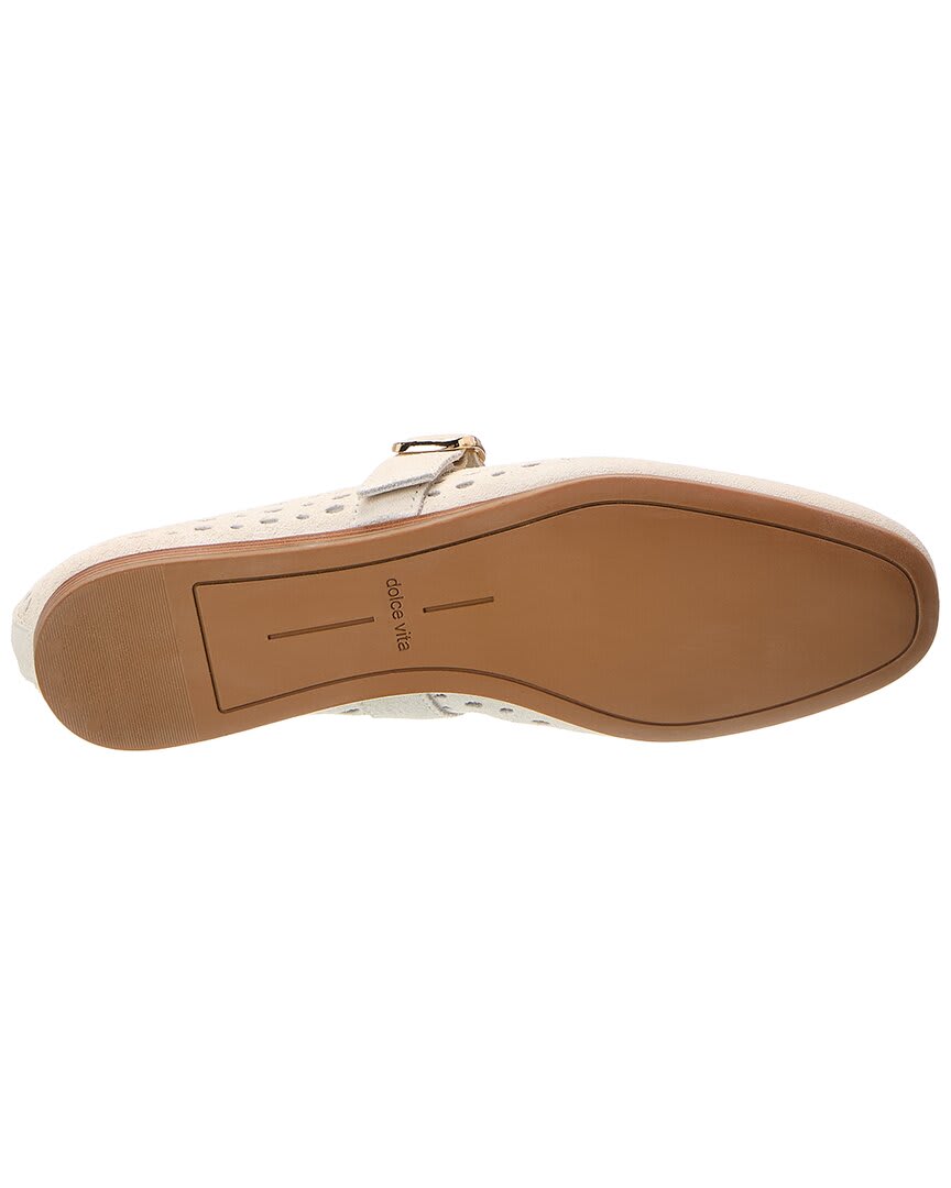 creme perforated suede-