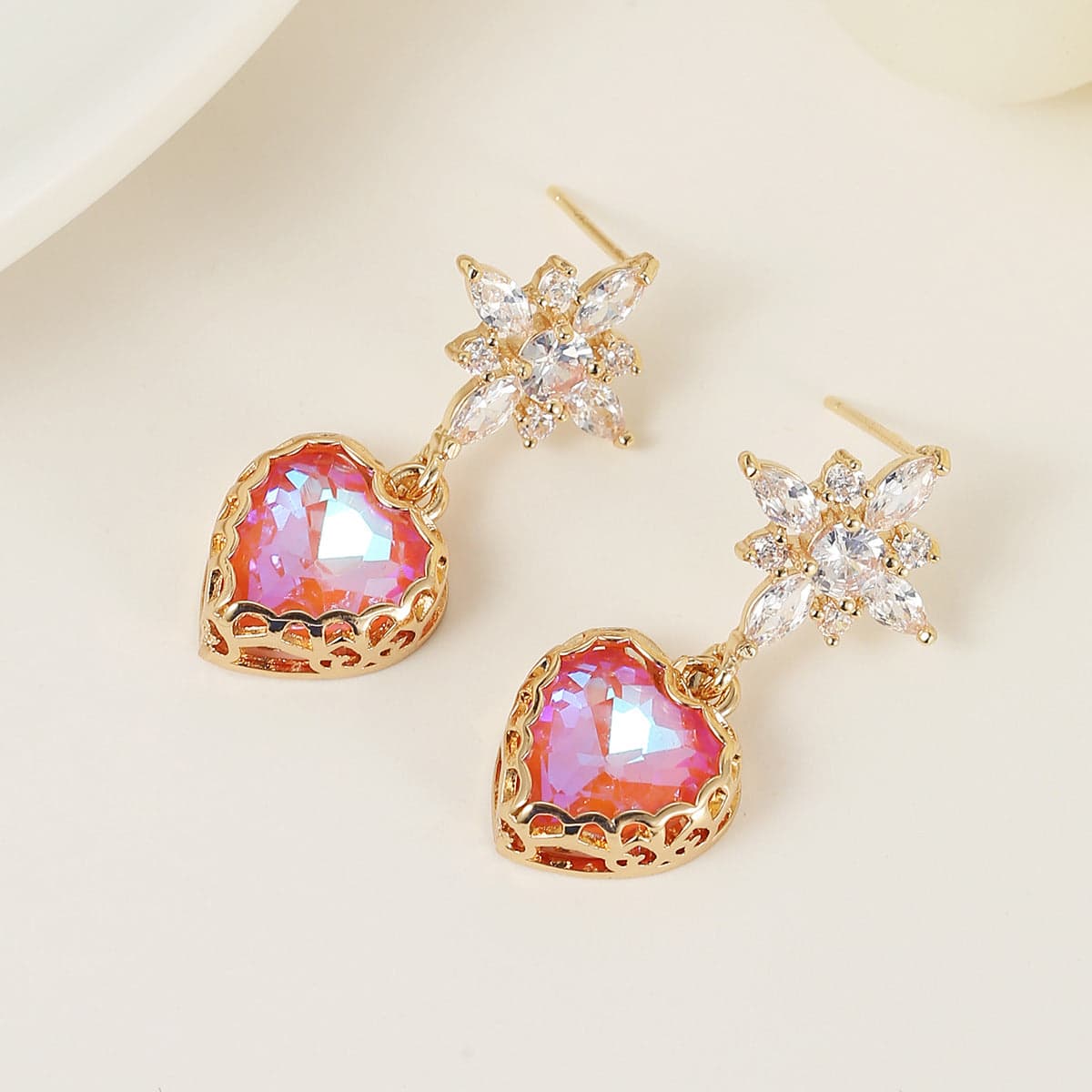 Orange Crystal & Cubic Zirconia Goldtone Star Heart Dangle Earrings