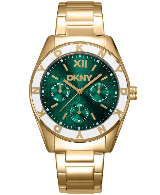 Dkny Women Watch, Gold Color Case, Dark Green Dial, Gold Color Metal Bracelet, Multi-Function, 5 Atm