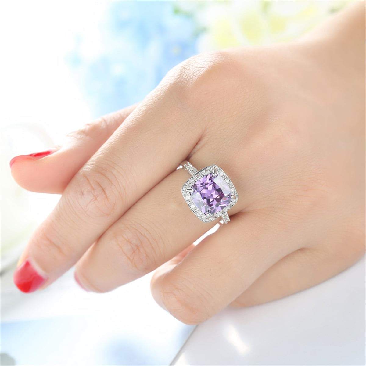 Sea Blue Crystal & Cubic Zirconia Ring-6