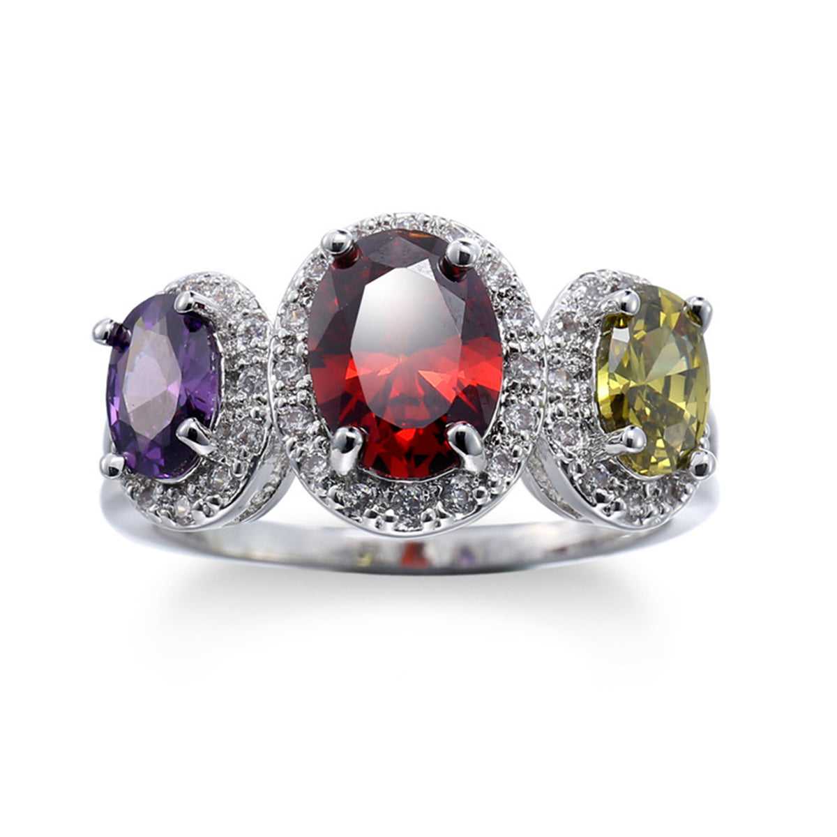Multicolor Crystal & Cubic Zirconia Silvertone Oval Band Ring-1