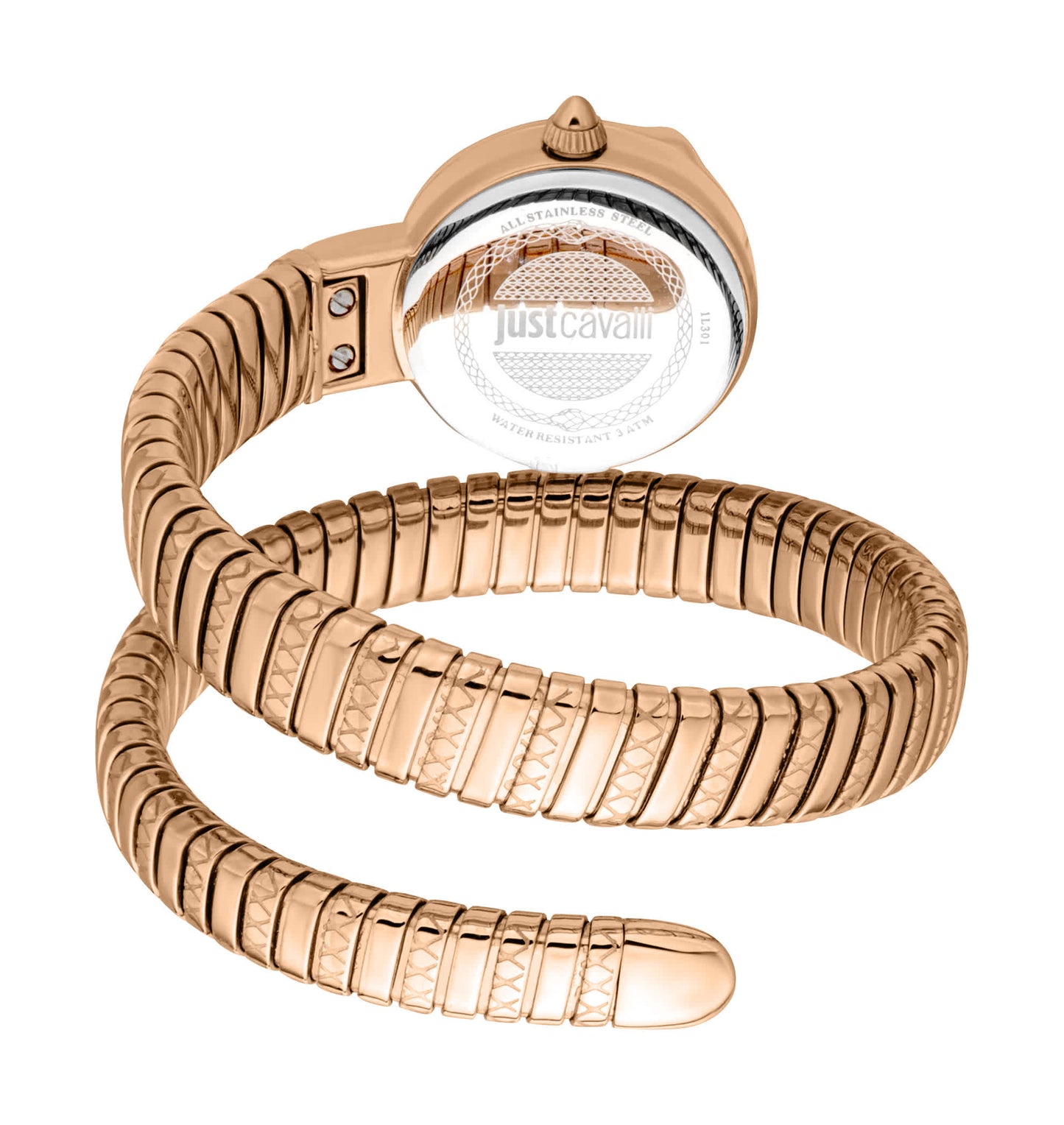 Jc1l301m0045 Just Cavalli Cerchio Snake Women’s Rose Gold Snake Watch with Silver Dial