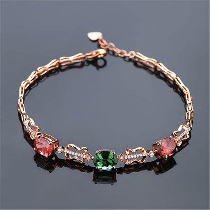 Red Oval Crystal & Rose Goldtone Charm Bracelet