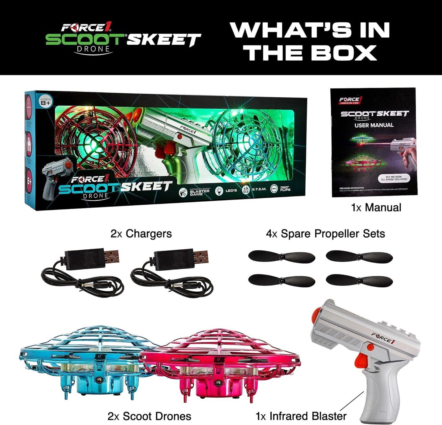 Pink and green scoot and white gun-