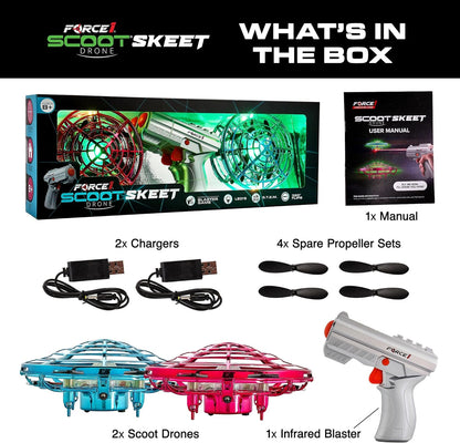 Pink and green scoot and white gun-