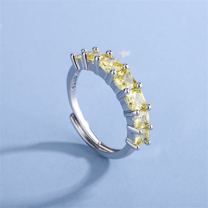 Yellow Crystal & Silvertone Adjustable Ring