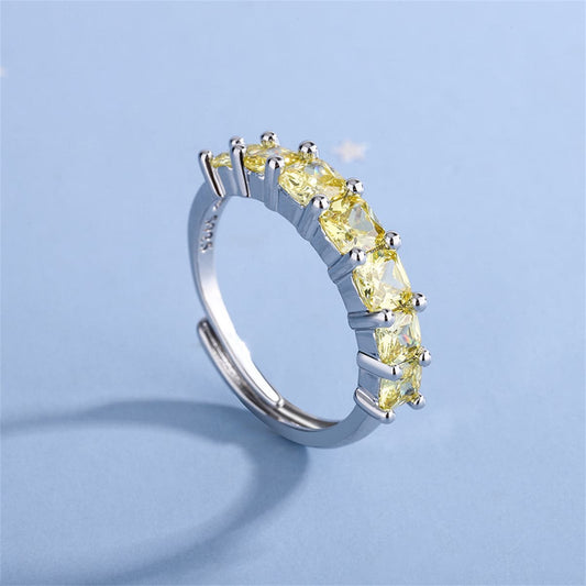 Yellow Crystal & Silvertone Adjustable Ring