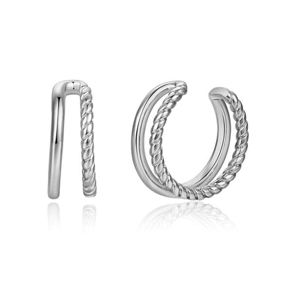 Silvertone Half-Twine Layered Ear Cuffs Set