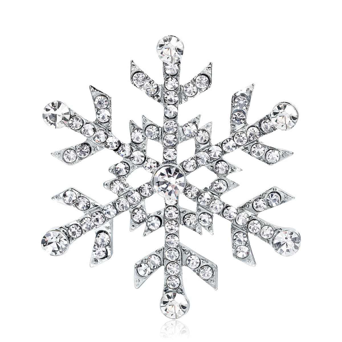 Cubic Zirconia & Silvertone Snowflake Brooch