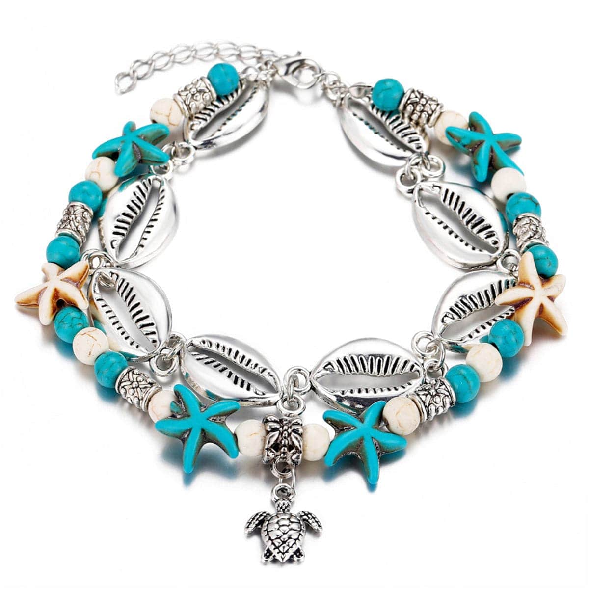 Turquoise & Silvertone Sea Lives Charm Anklet