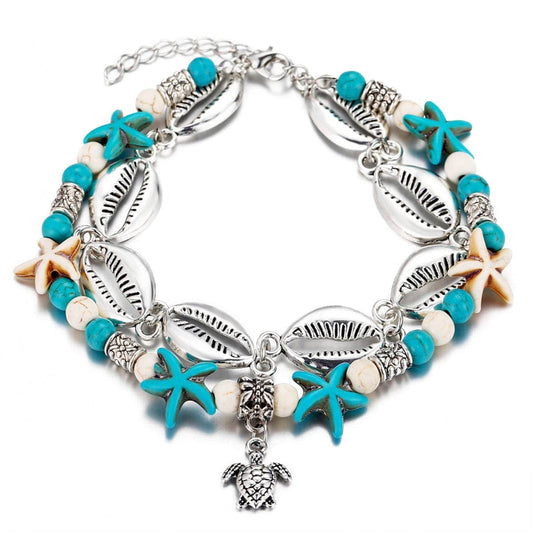 Turquoise & Silvertone Sea Lives Charm Anklet