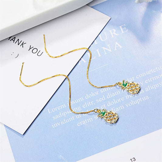 Cubic Zirconia & Enamel Goldtone Applepine Threader Earrings