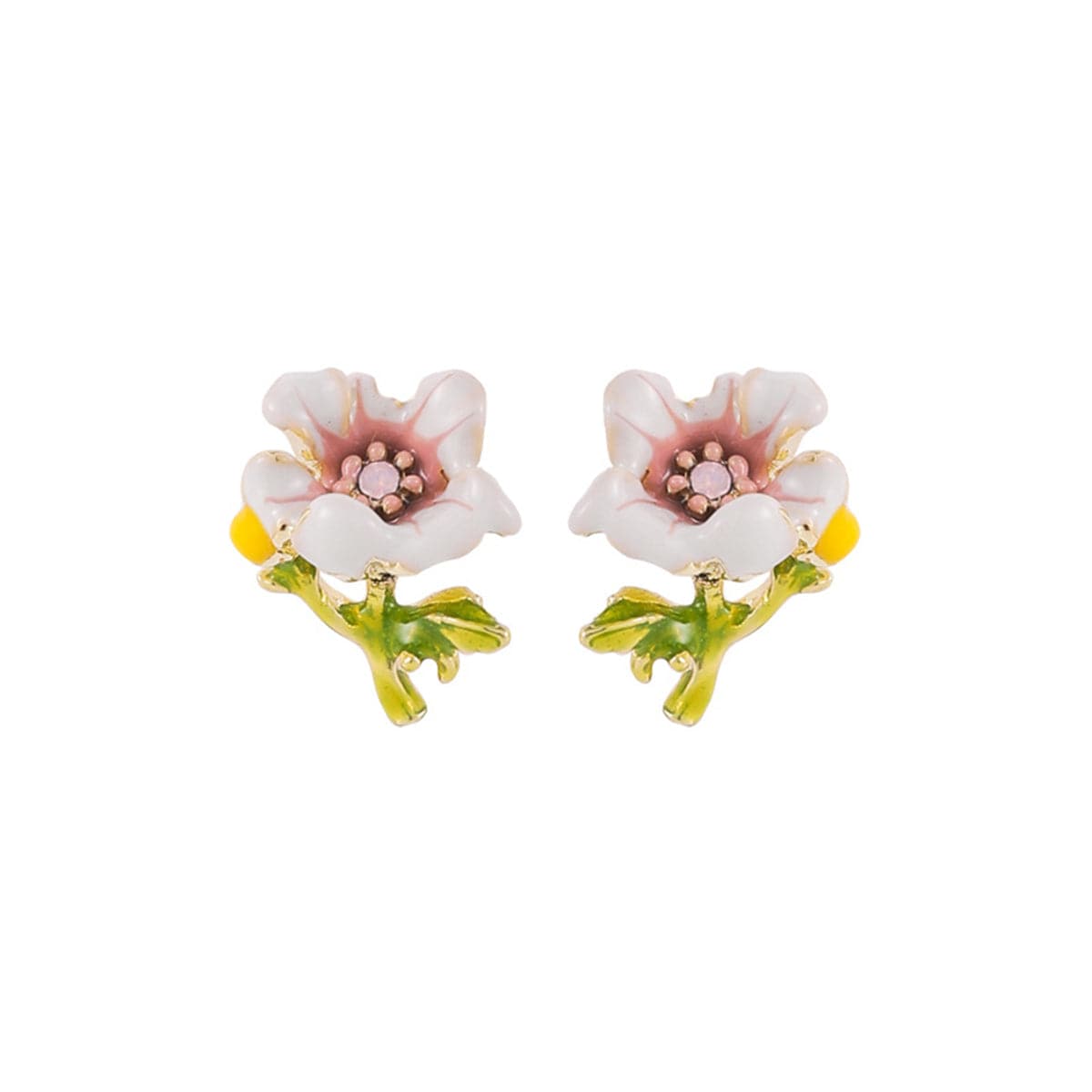 Pink Enamel & Cubic Zirconia Flower Stud Earrings