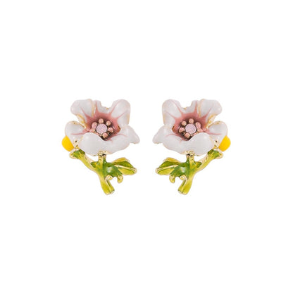 Pink Enamel & Cubic Zirconia Flower Stud Earrings