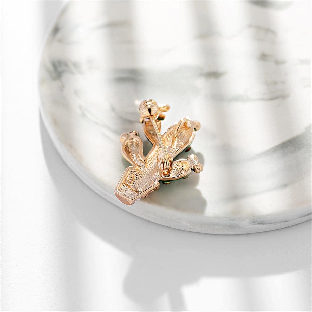 Cubic Zirconia & Goldtone Cactus Brooch
