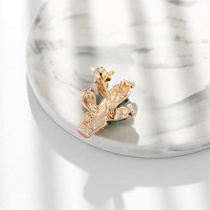 Cubic Zirconia & Goldtone Cactus Brooch