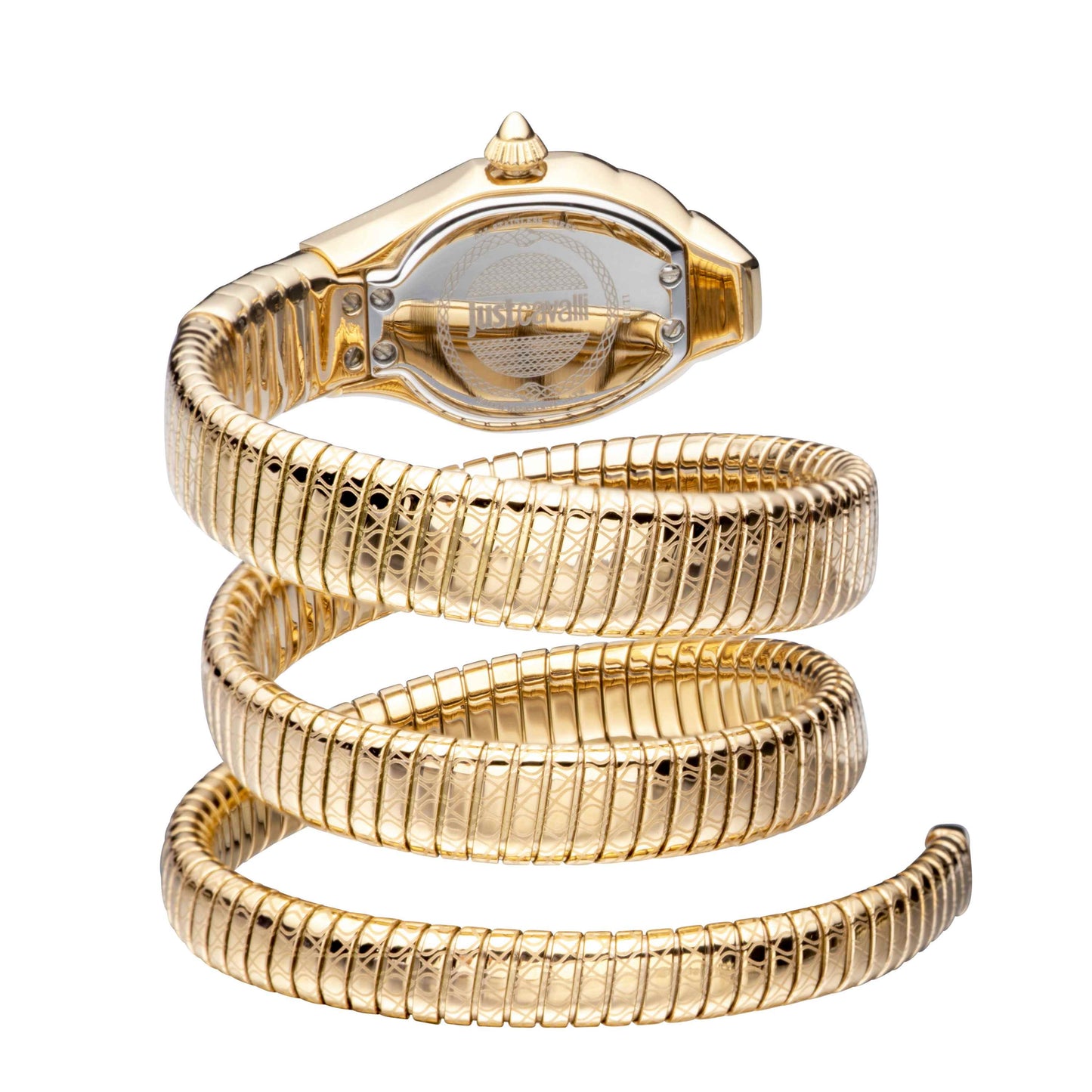 Just CAVALLI Women Watch, Gold Color Case, Champagne Dial, Gold Color Stainless Steel Metal Bracelet, 2 Hands, 3 Atm
