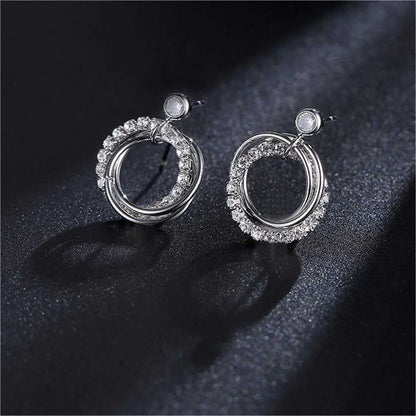 Cubic Zirconia & Silvertone Multi-Circle Stud Earrings