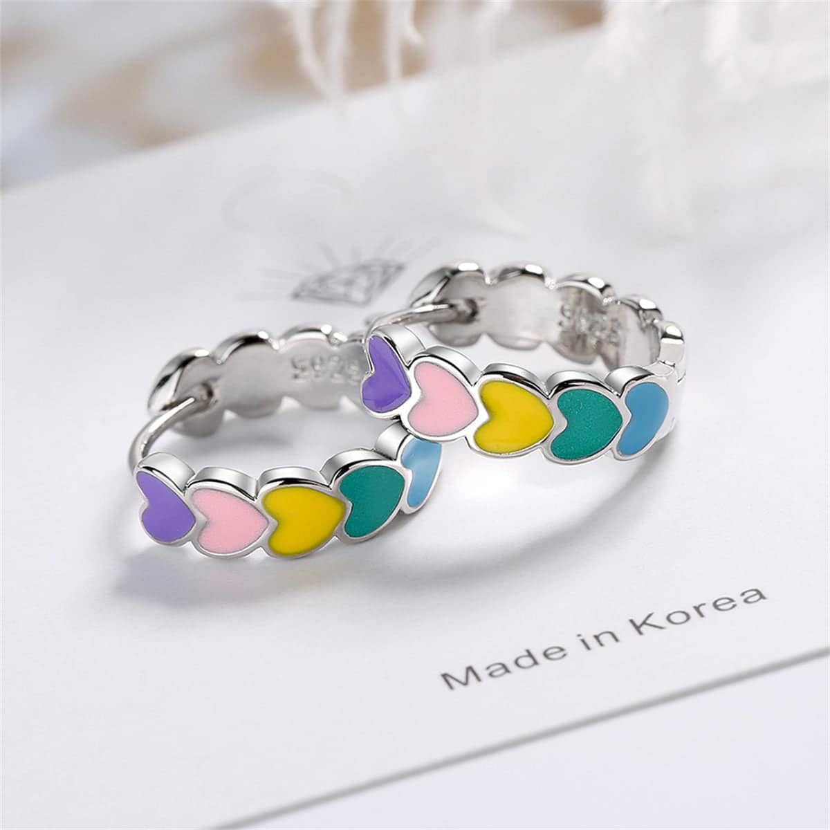 Pink & Green Heart Huggie Earrings