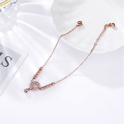Rose Goldtone Coin Charm Bead Anklet