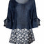 Navy Denim & White Floral Hem