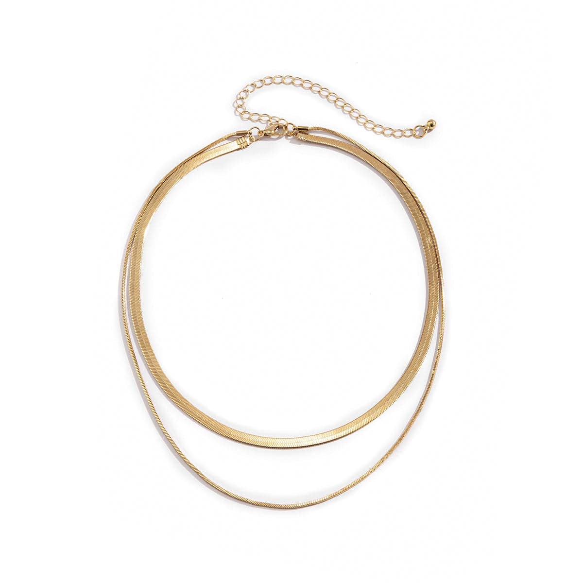 Goldtone Herringbone Double Layered Choker Necklace