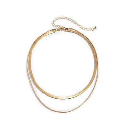 Goldtone Herringbone Double Layered Choker Necklace