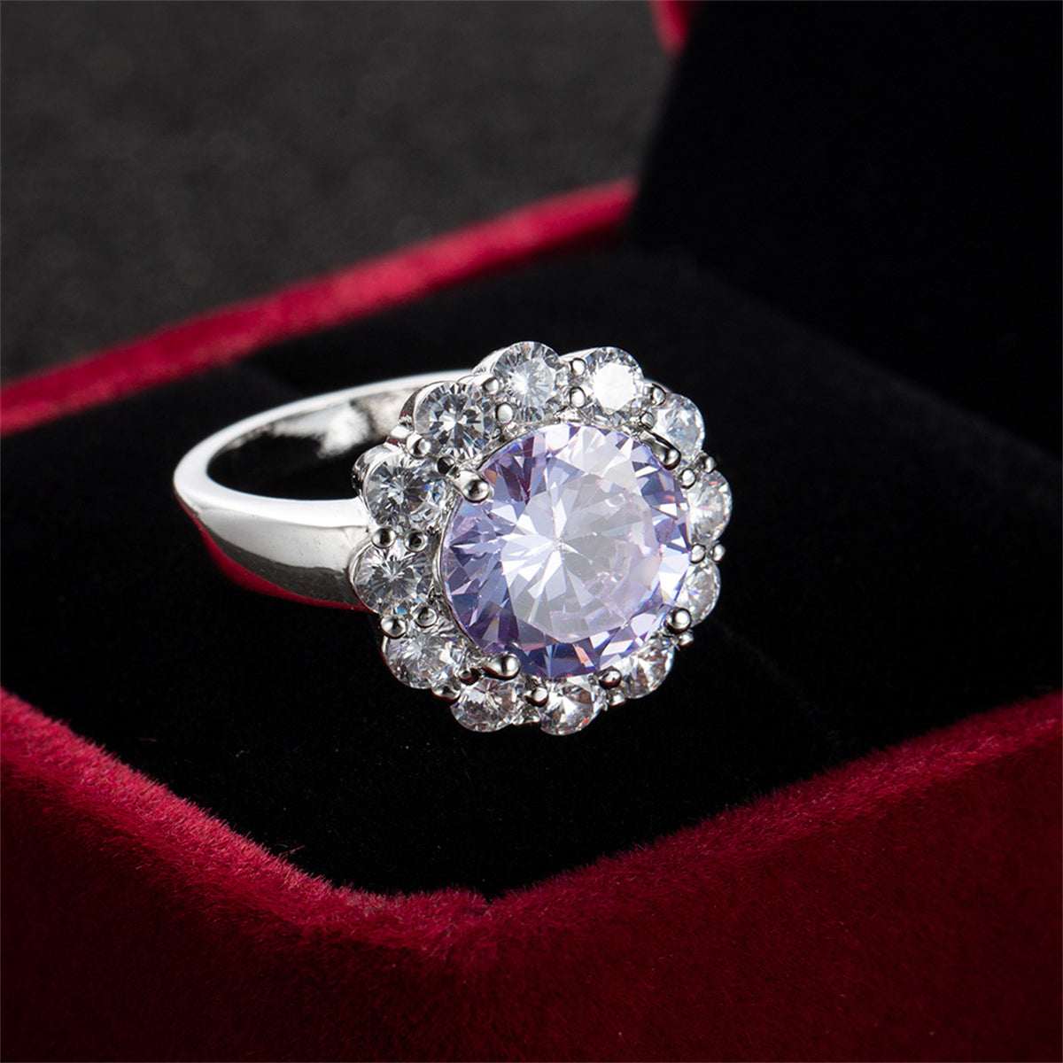 Blue Crystal & Cubic Zirconia Silvertone Halo Ring-3