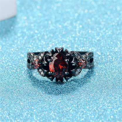 Red Crystal & Cubic Zirconia Flower Butterfly Ring-2