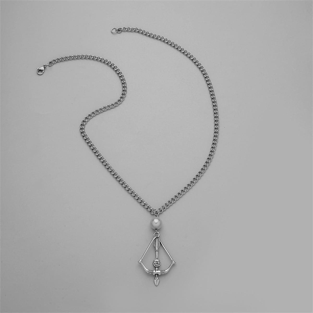 Pearl & Silvertone Cupid's Arrow Pendant Necklace