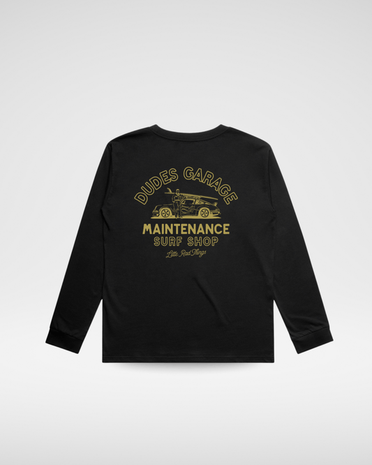 Long Sleeve Dudes Garage Tee - Black