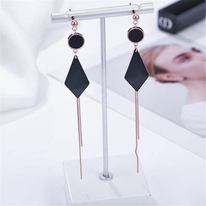 Black & Rose Goldtone Round & Rhombus Drop Earrings