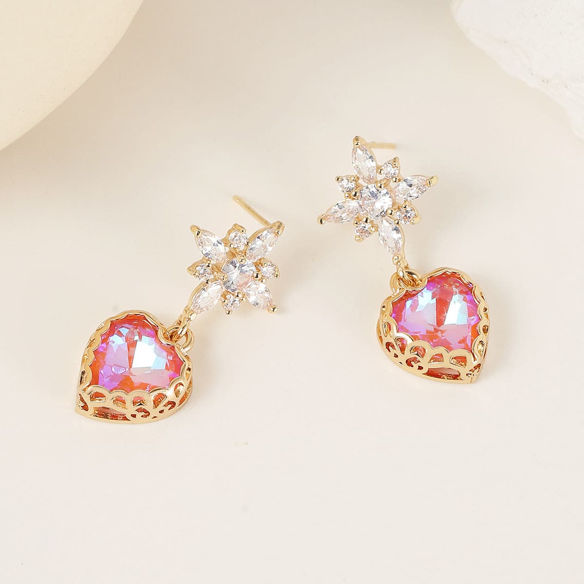 Orange Crystal & Cubic Zirconia Goldtone Star Heart Dangle Earrings