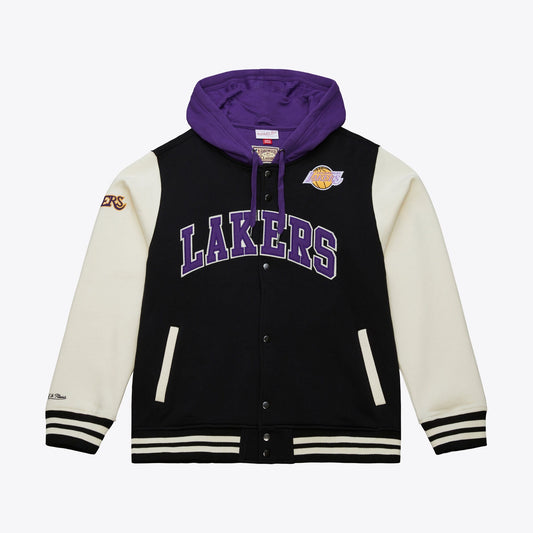 Men's Mitchell & Ness Courtside Fleece Button Front Lakers