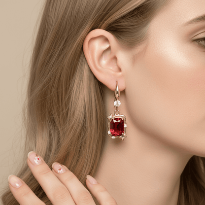 Red Crystal & Cubic Zirconia Goldtone Cushion-Cut Star Hook Earrings