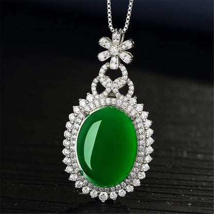 Jade & Cubic Zirconia Botany Halo Pendant Necklace