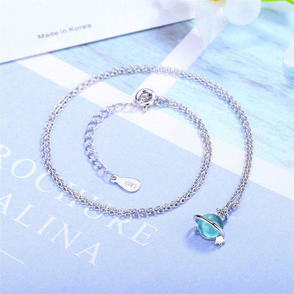 Blue Crystal & Cubic Zirconia Planet Pendant Necklace