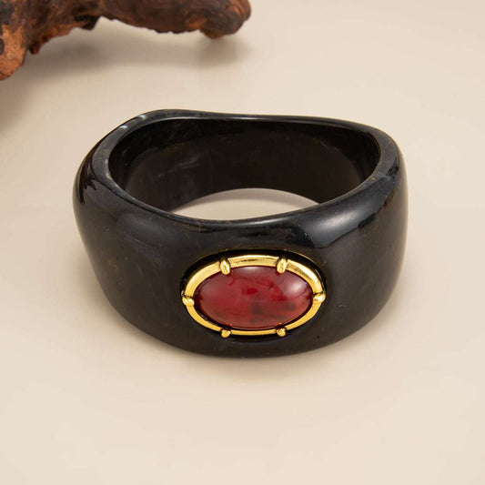 Black Resin & Goldtone Oval Bangle Bracelet