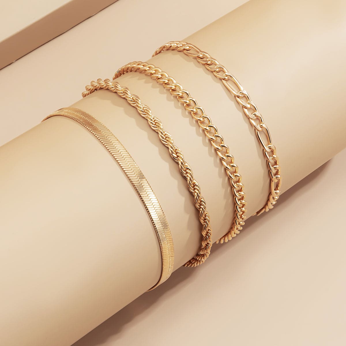 Goldtone Snake & Wheat Chain Bracelet Set