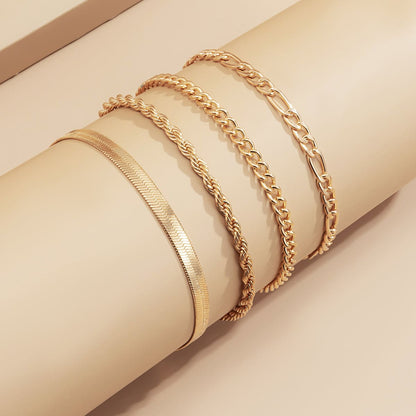Goldtone Snake & Wheat Chain Bracelet Set