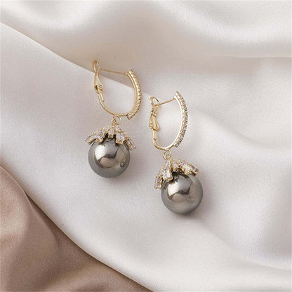 Gray Pearl & Cubic Zirconia Goldtone Huggie Earrings