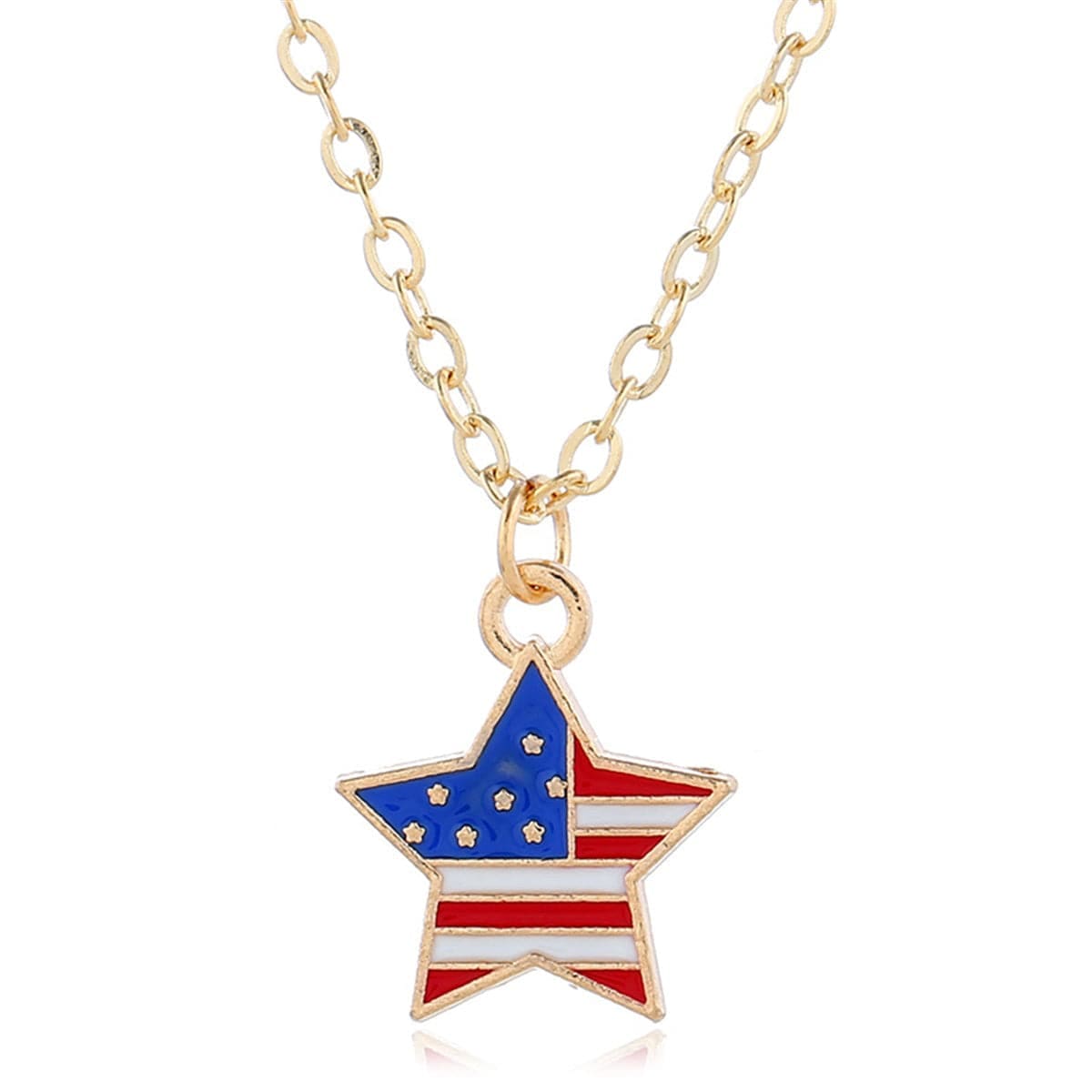 Goldtone American Flags Star Necklace & Earring Set