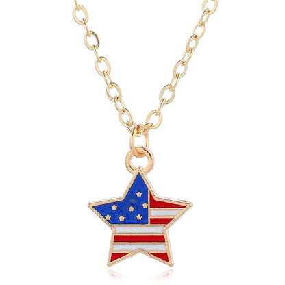Goldtone American Flags Star Necklace & Earring Set