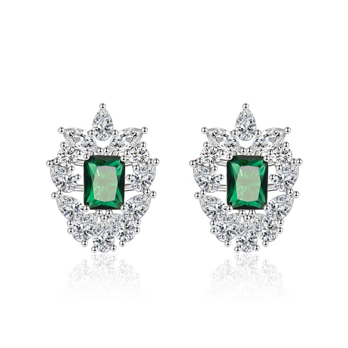 Green Crystal & Cubic Zirconia Cluster Stud Earrings