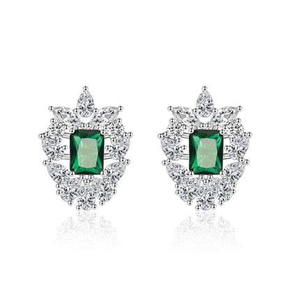 Green Crystal & Cubic Zirconia Cluster Stud Earrings
