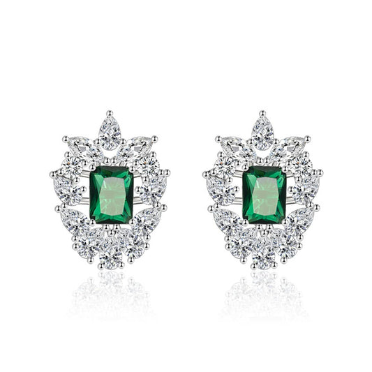 Green Crystal & Cubic Zirconia Cluster Stud Earrings