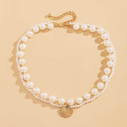 Pearl & Goldtone Shell Layered Necklace