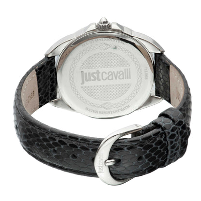 Jc1l008l0015 Women's Just Cavalli Logo Silver Quartz Calfskin Leather Strap Watch